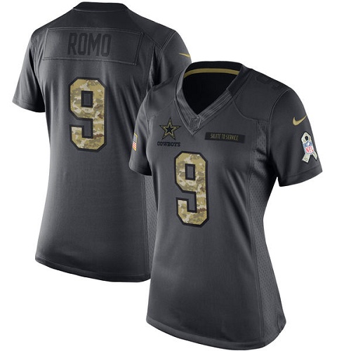 Women's Limited Tony Romo Nike Jersey Black - #9 2016 Salute to Service NFL Dallas Cowboys